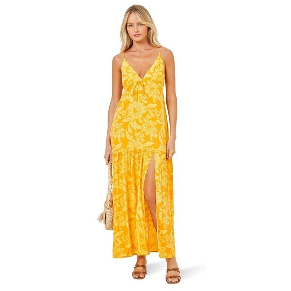 L Space Jenevieve Yellow Floral Maxi Dress Boho Tropical Hawaiian Beach Dress - Picture 1 of 15